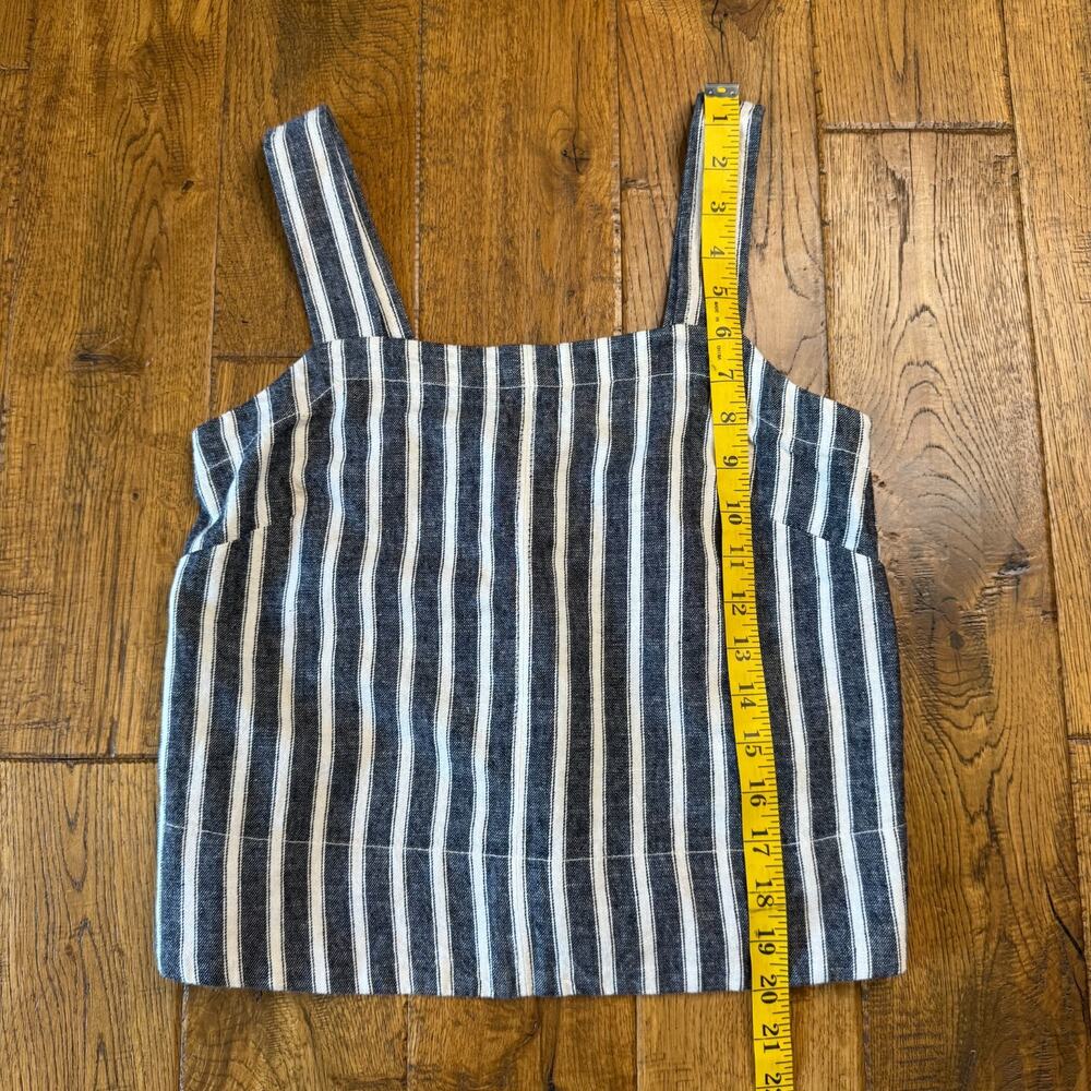 Madewell Women Square-Neck Linen Blend Striped Sleeve Top NWT Coastal Chic XXSd - Picture 2 of 6